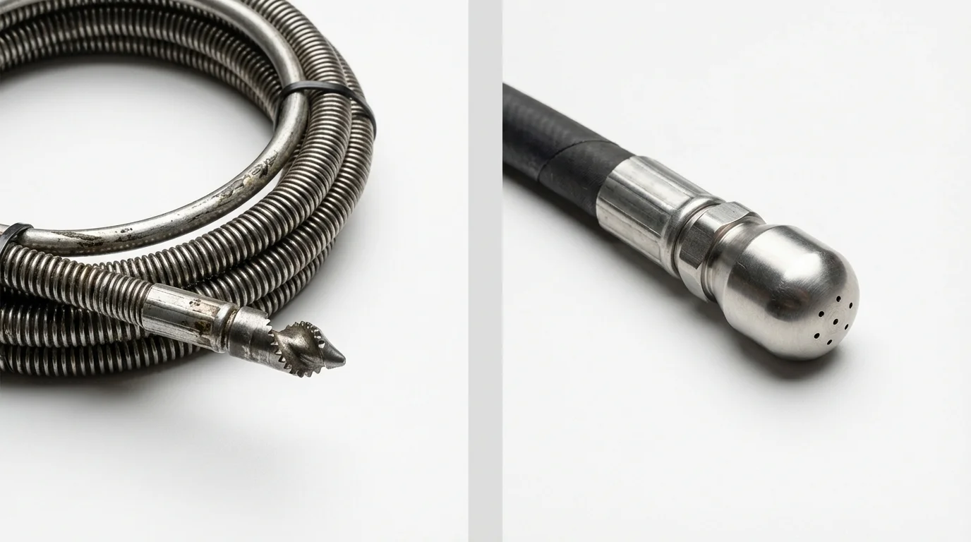 Drain snake cable and hydro jetting nozzle used for drain cleaning in Zeigler, IL