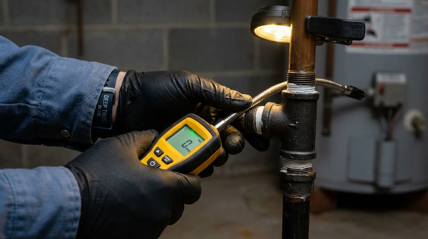 Gas leak detection with electronic sniffer by Johns Plumbing LLC in Zeigler