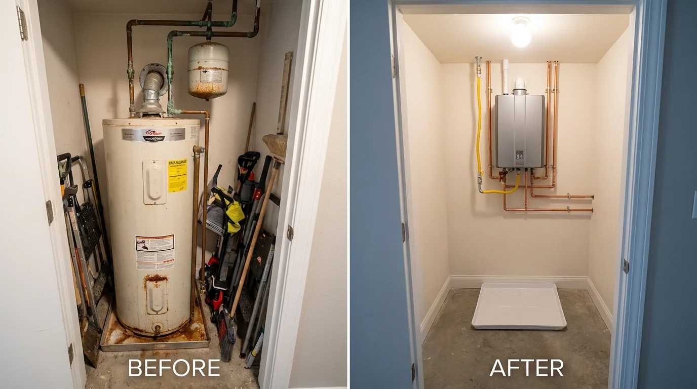 Tank water heater versus wall-mounted tankless unit comparison for Zeigler, IL homeowners
