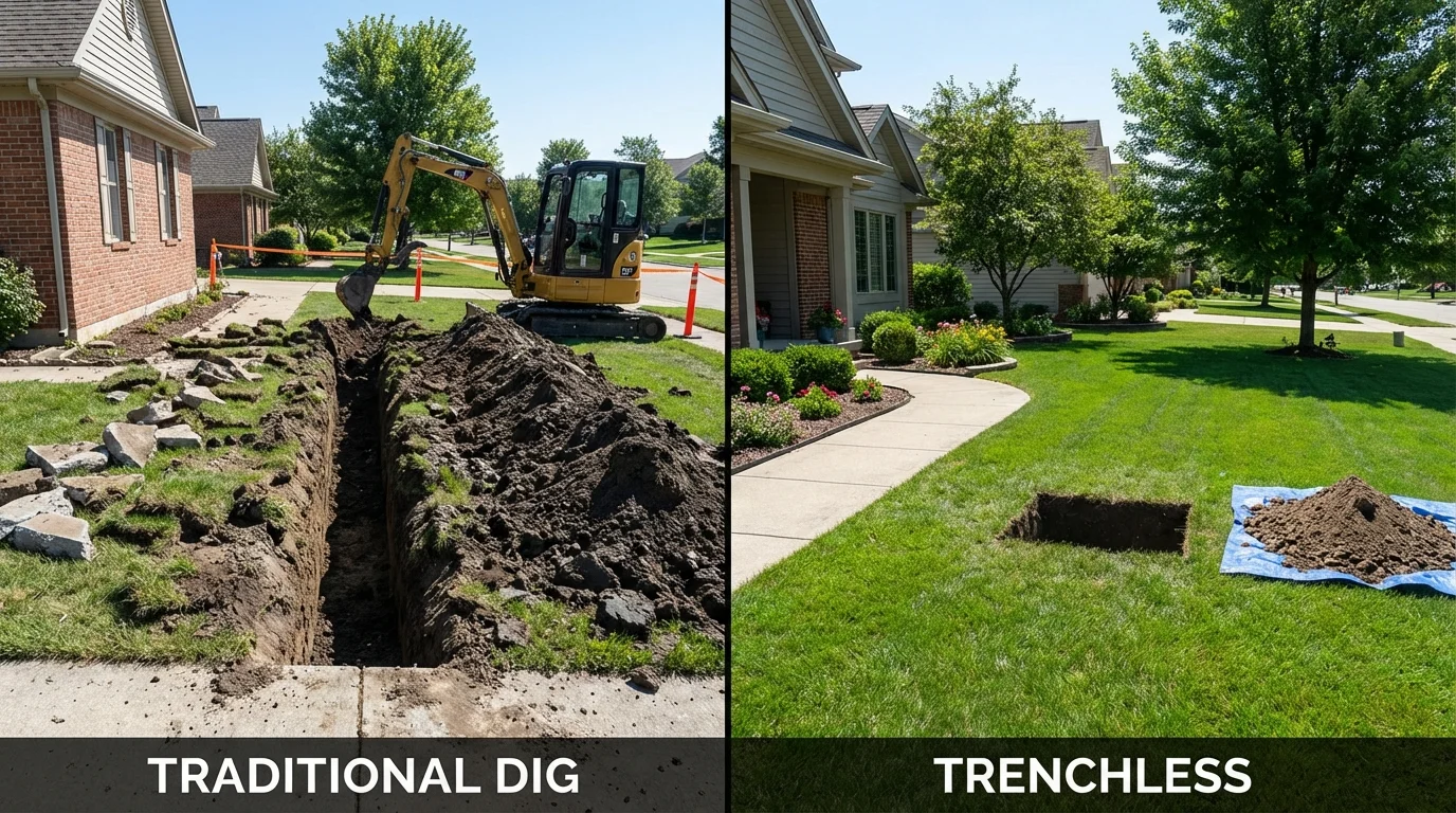 Trenchless sewer repair with minimal yard damage versus traditional excavation in Zeigler, IL